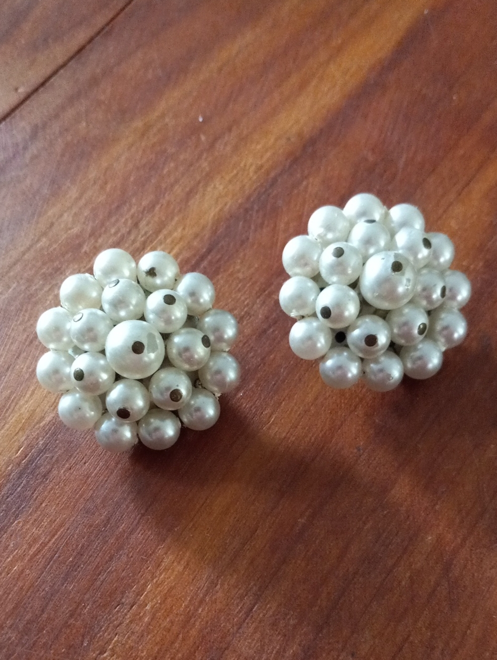 Vintage Faux Pearl Cluster Clip On Earrings Domed Statement Mid Century Retro